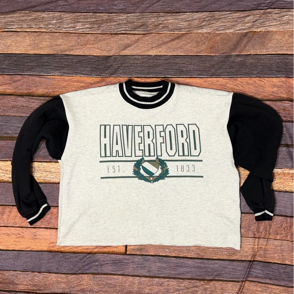 Vintage Haverford College NCAA Collegiate 1990s Crop Top Pullover Sweatshirt